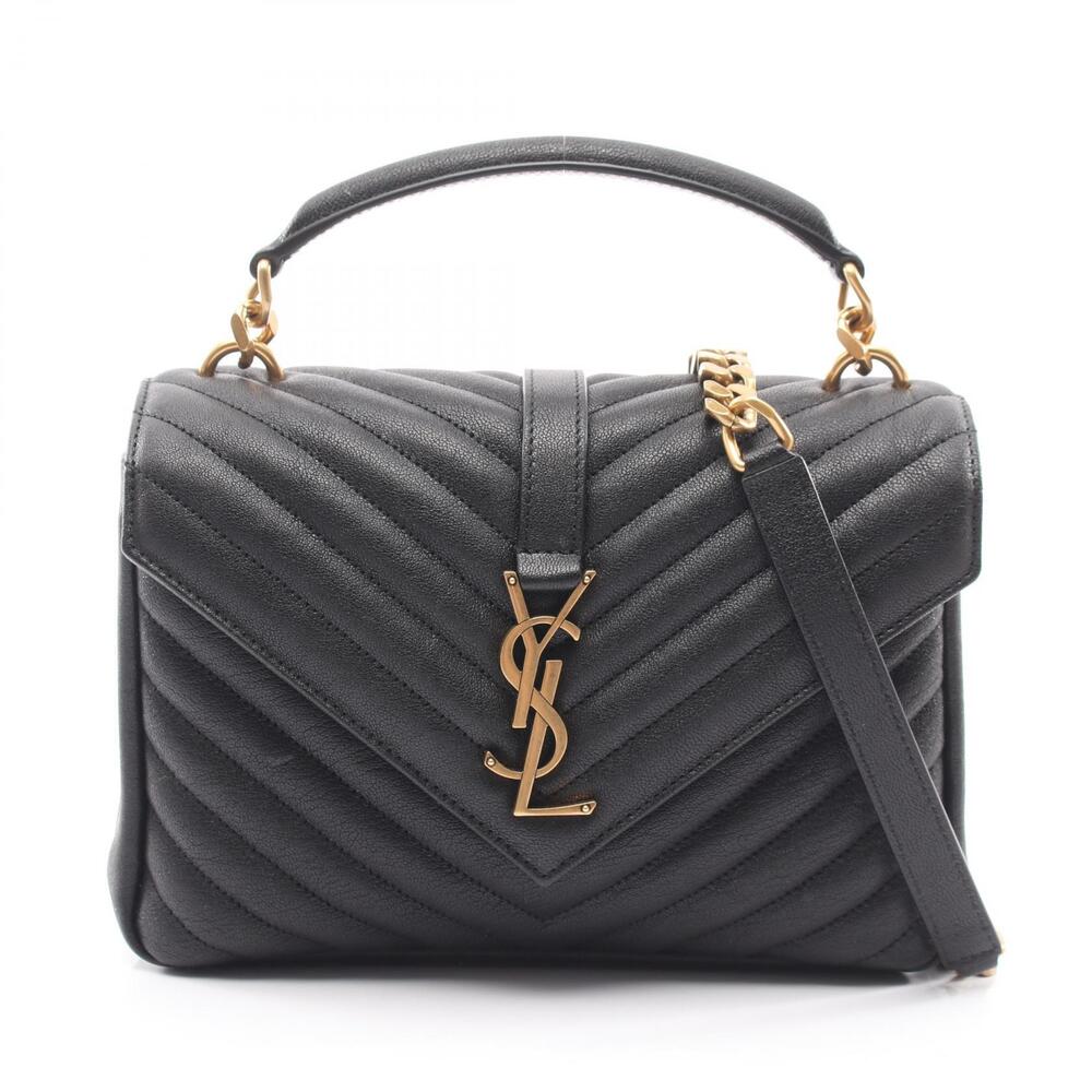 Saint Laurent College Leather Shoulder Bag Black